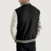 Men's Black & White Wool Varsity Lettermen Jacket with Leather Sleeves back view