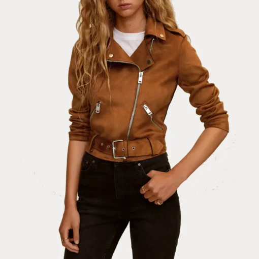 Womens Biker Suede Brown Leather Jacket