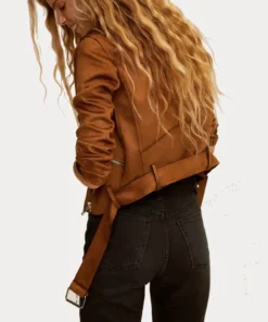 Womens Biker Suede Brown Leather Jacket