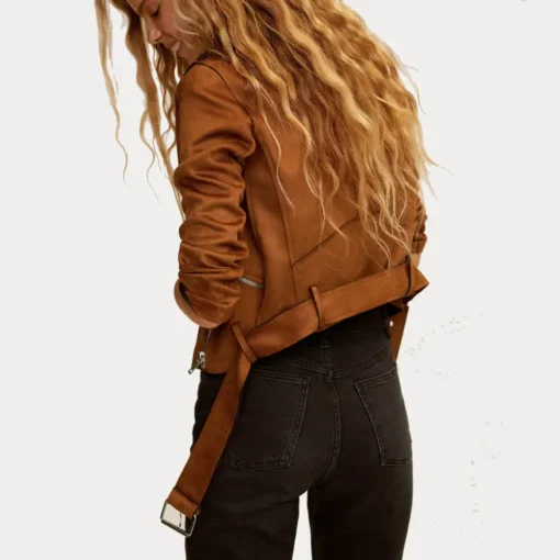 Womens Biker Suede Brown Leather Jacket