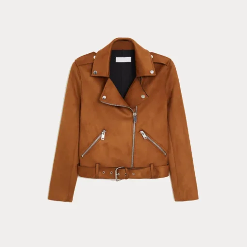 Womens Biker Suede Brown Leather Jacket