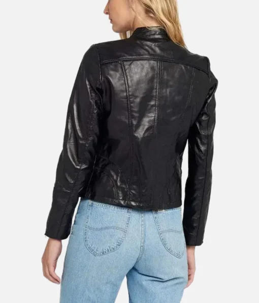 Women’s Black Tab-Collar Cafe Racer Jacket - Image 2