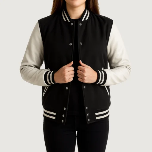 Women's Black Wool Varsity Jacket - Image 4