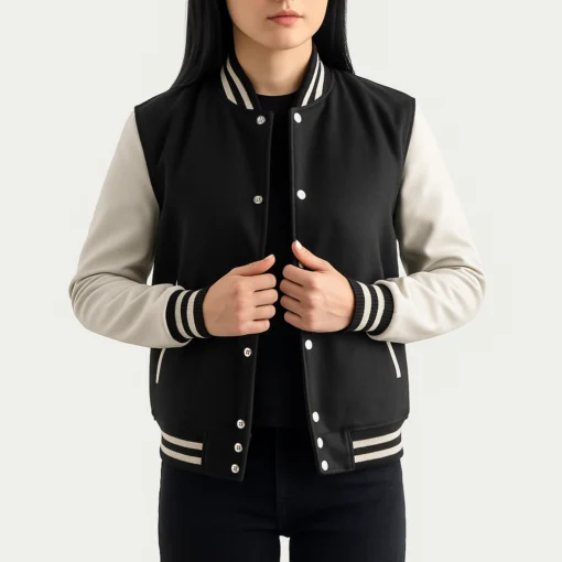 Women's Black Wool Varsity Jacket