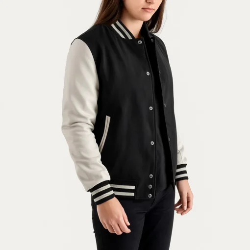 Women's Black Wool Varsity Jacket - Image 2