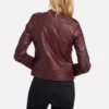 Womens Dark Maroon Cafe Racer Leather Jacket 1 image
