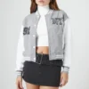 Women’s Brooklyn NY Gray & White Wool Varsity Jacket front view