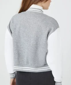 Women’s Brooklyn NY Gray & White Wool Varsity Jacket back view