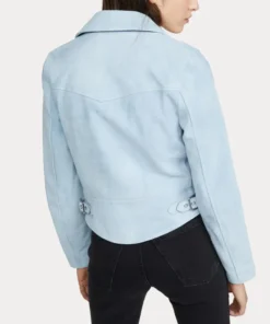 Womens Pale Blue Suede Leather Jacket