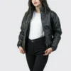 Women’s Puffer Black Leather Jacket
