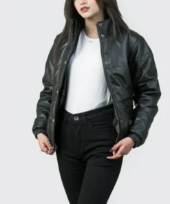 Women’s Puffer Black Leather Jacket