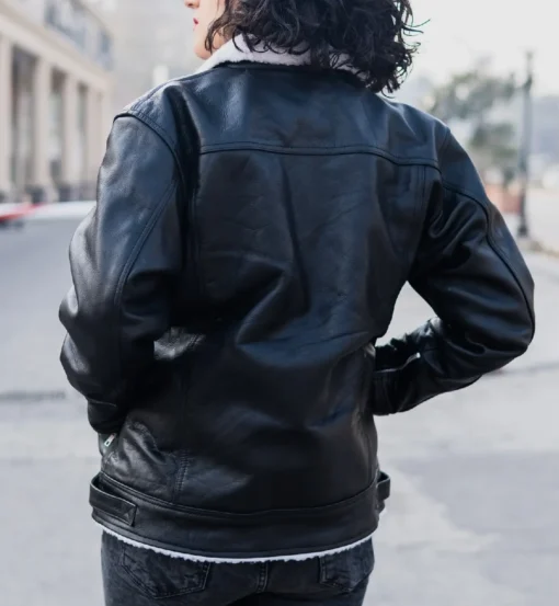 Women’s Black Shearling Trucker Jacket - Image 2