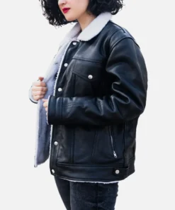 Women’s Black Shearling Trucker Jacket