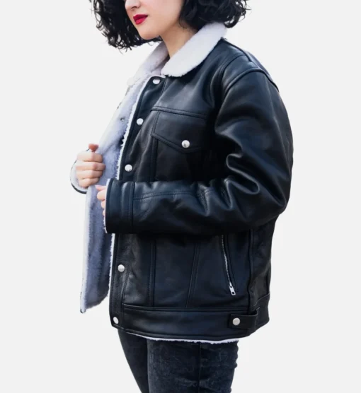 Women’s Black Shearling Trucker Jacket