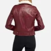 Womens Shearling Fur Collared Maroon Biker Leather Jacket 1 image