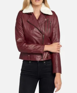 Women's Shearling Maroon Biker Jacket