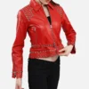 Womens Studded Red Leather biker Jacket image