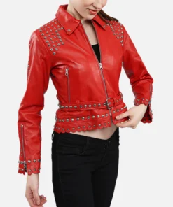 Women’s Studded Red Biker Jacket