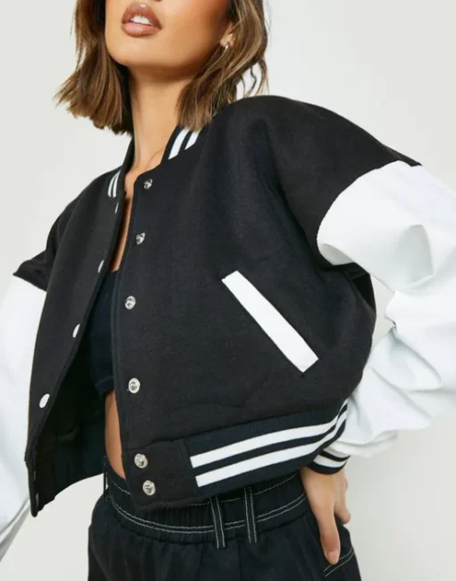 Women's Black & White Wool Varsity Jacket