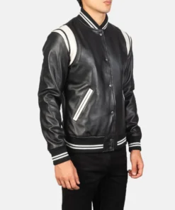 Men’s Black Leather Varsity Jacket