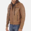 show sku Mens Erico Cognac Lambskin leather Hoodie Jacket image