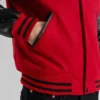 Mens Red Wool Black Genuine Leather Letterman Varsity Jacket 2 image
