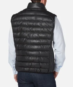 Men’s Western Lightweight Black Puffer Leather Vests back view
