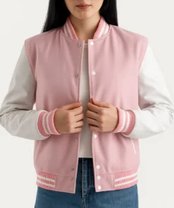 Women's Pink Wool Varsity Jacket