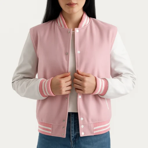 Women's Pink Wool Varsity Jacket